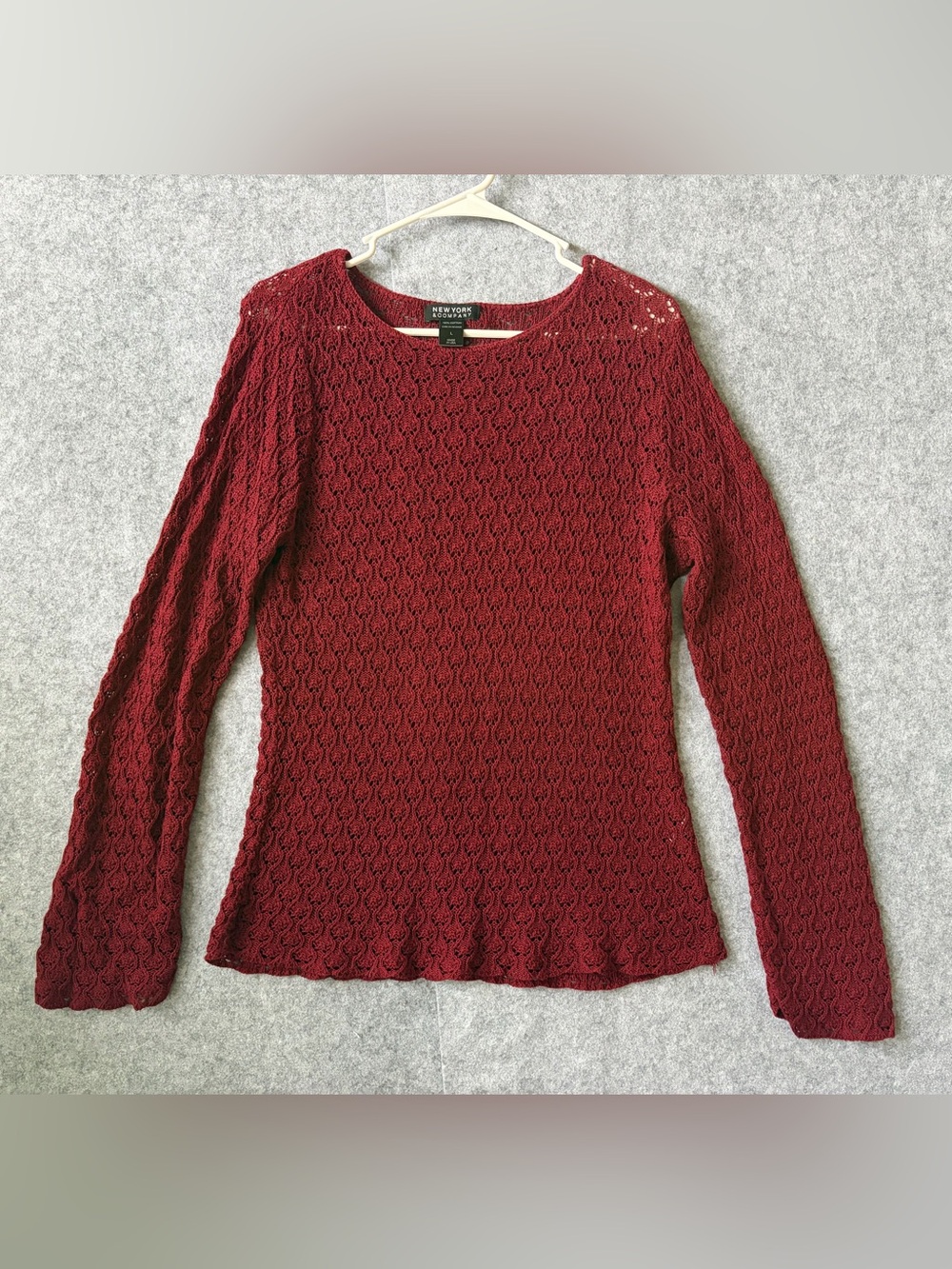 New York & Company Burgundy Long-Sleeve Lace Knit Top